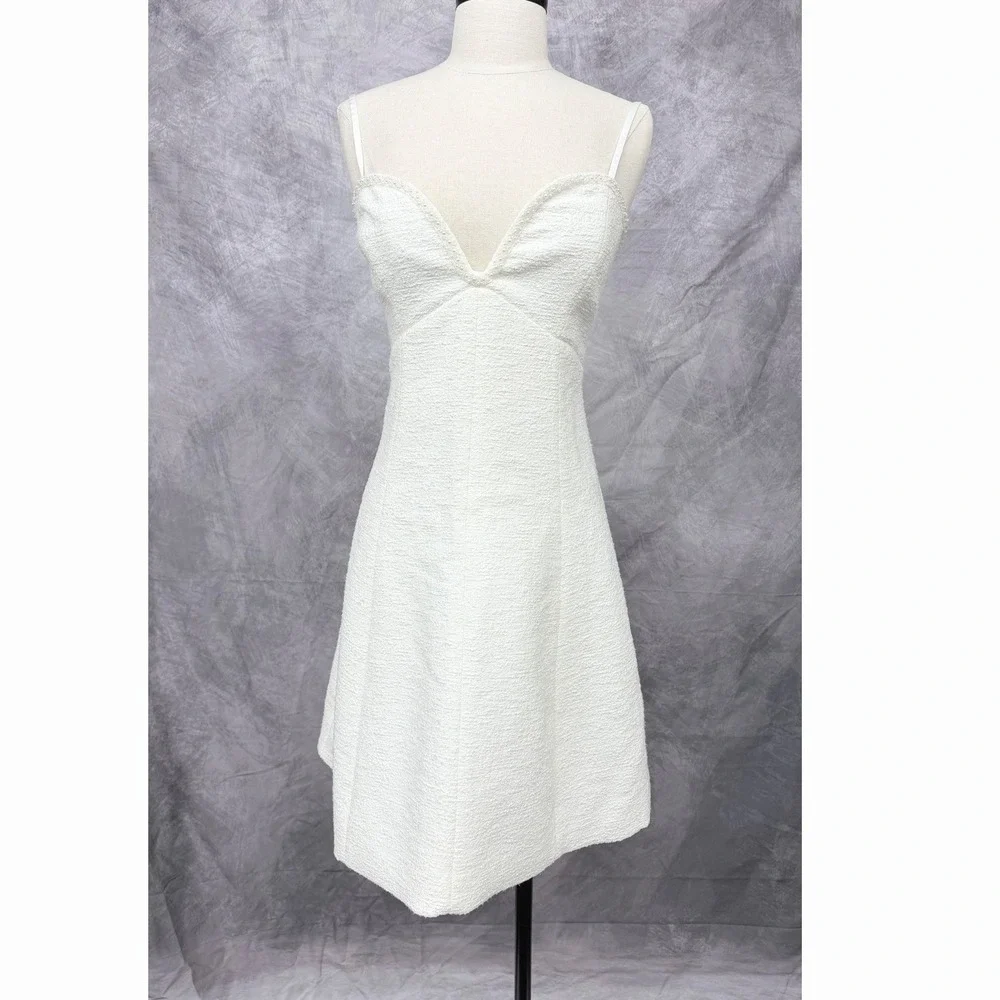 Abercrombie & Fitch Pearl Trim Tweed Mini Dress Bridal Womens Large Tall White
